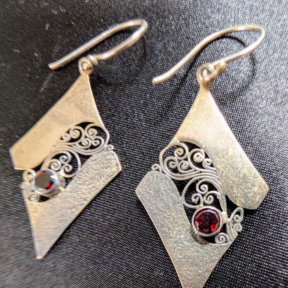 Elegant Silver and Red Gemstone Earrings